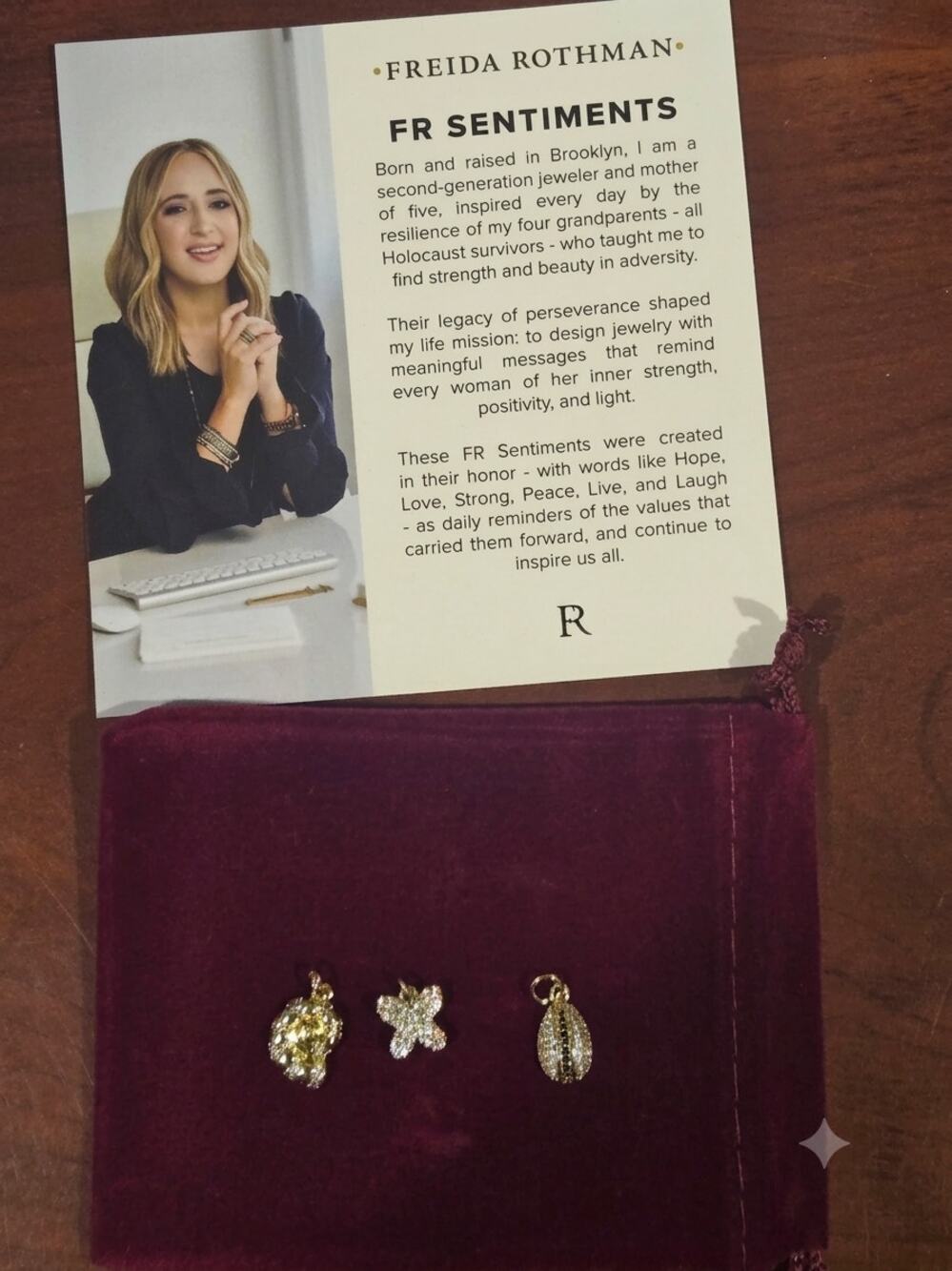 New Freida Rothman Studio Vault Mini Charms Set of 3 Gold plated Brass Base
